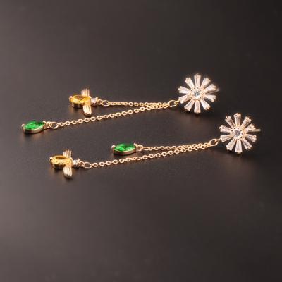 China Factory Direct Selling Bee Daisy Zircon Earrings FASHION Korean Version Long S925 Sterling Silver Needle Tassel Crystal Drop Earrings for sale