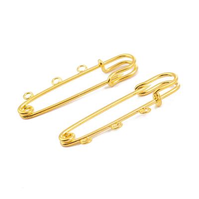 China Custom Single Stroller Safety Pin Gold Plated Large Safety Pin Pin Connectors with 3 Loops for sale