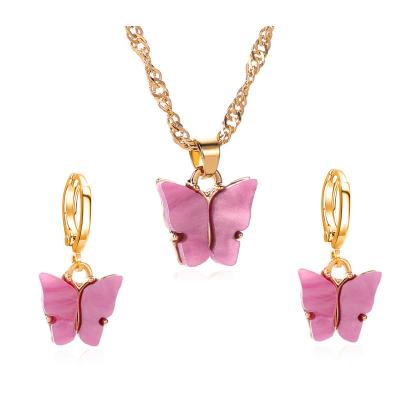 China CLASSIC European and American fashion 2 piece jewelry set, butterfly explosive acrylic necklace and earring set for sale