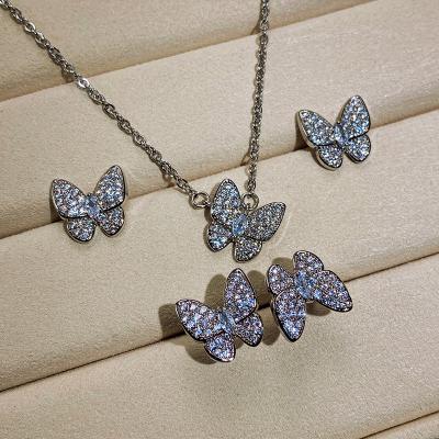 China Zircon FASHIONABLE celebrity hot sale butterfly style jewelry set three-piece factory wholesale for sale