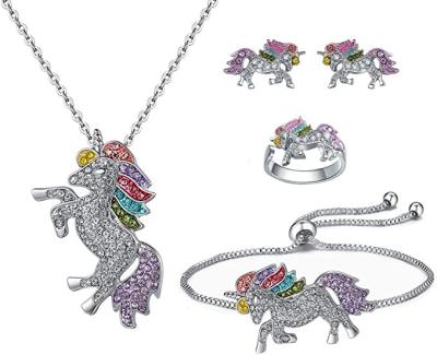 China CLASSIC Jewelry Unicorn Gift Set Rainbow Unicorn Necklace Bracelet Set Girl for sale