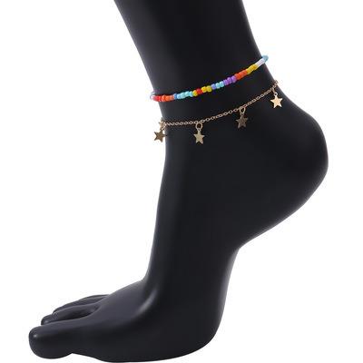 China CLASSIC Set 2Pcs Gold Plated Anklet Five Pointed Pendant Popular Colorful Beads Chain Anklet For Beach Dress for sale