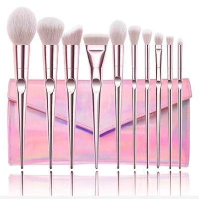 China Angular Blush 10 Pieces High Quality Cosmetic Tool Portable Fiber Laser Bag Hair Makeup Set Brush Customized LOGO for sale