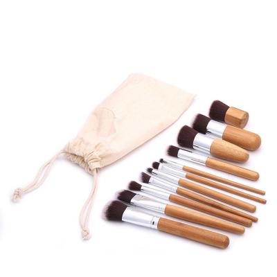 China Angular Blush Customized Colors Different Color 11PCS Makeup Brush Set Bamboo Comfortable Bamboo Makeup Brush Set Maquiagem for sale