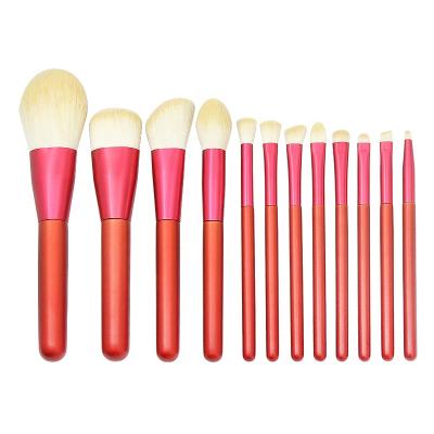 China Angular Blush Hot Selling Professional Makeup Brush Set 12 Red Cosmetic Brushes For Blushing Eye Brush Beauty Tool Kit Custom OEM for sale