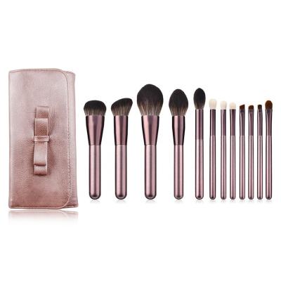 China Angular Blush 12 Fiber Hair Soft Makeup Brush Set High Quality Professional PU Cosmetic Bag Makeup Tools for sale