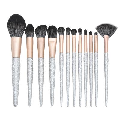 China Angular Blush New Product 12 Frosted Makeup Brush Set Crystal Base Blush Contour Eye Brush Cosmetic Brush Set for sale