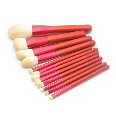 China Angular Blush Cosmetic Brush Blush Foundation Brush Professional Makeup Brush Set Hot Sale 12 Red Synthetic Hair for sale