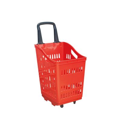 China Sustainable Supermarket Shopping Cart Plastic Rolling Hand Basket With Wheels for sale