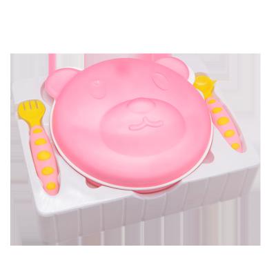 China Suction Cup Warmer PP Baby Spoon 100% BPA Defensive Stance Cardboard Bear Silicone Stay-put Eating Tableware Set for sale