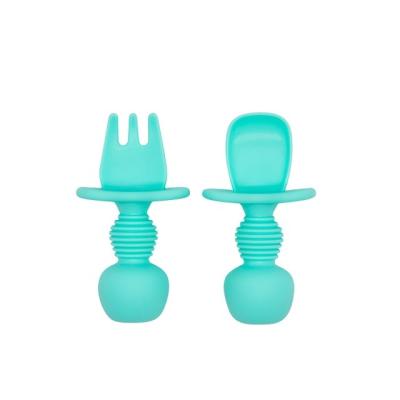 China New Soft Fork Spoons Soft Handle Colorful Cute Short Baby BPA Free Design Training Feeding Silicone for sale