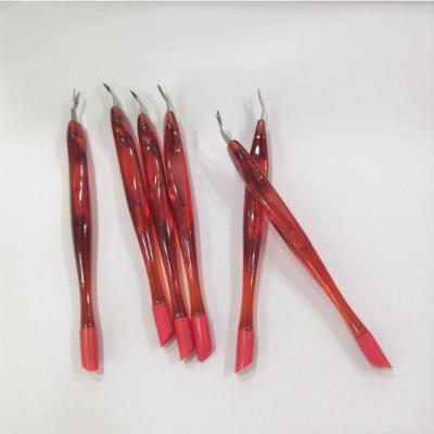 China Wholesale Classic Cheap Small Red Plastic Cuticle Metal Fork for sale