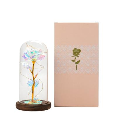 China Plastic+glass Factory Sale Amazon Beauty and Beast Eternal Rose Flower in Glass Dome LED Lamps for Wedding Christmas Valentines Day Gift for sale