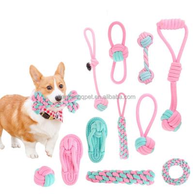 China 2021 Hot Selling Newcomer Viable Puppy Chewing Hemp Blue Rope Toy Knot Cotton Toy Pink Interactive Bite-Resistant Molar Pet Dog Toy MA for sale