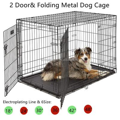 China Breathable Hot Sales Multiple Sizes 2 Door Metal Dog Crate Or Folding Pet Crate Iron Kennel With Tray Cats Dogs Crate Hom for sale