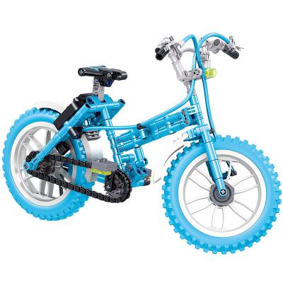 China Small Plastic Sporty Blue Bicycle Model Creative Ornaments Assembled Toy Building Blocks for sale