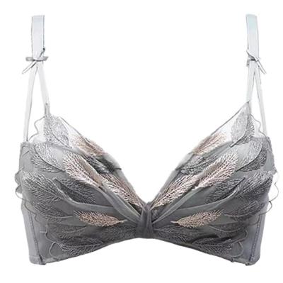 China Breathable New Ununderwire Small Chest Gathering Thin Underwear Lace Embroidery Adjustable Leakproof Girl's Bra Set for sale