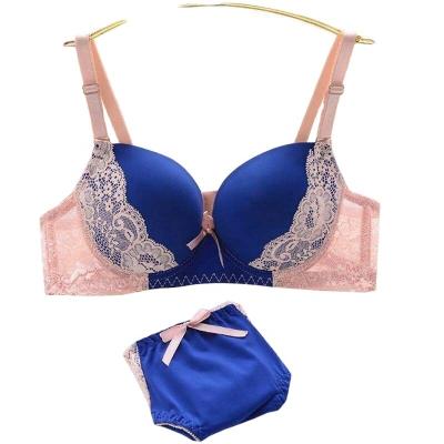 China European and American fashion pump lace knitted bra manufacturers wholesale small breasts gather personality girls underwear suit for sale