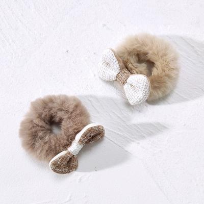 China Fashion Handmade Bow Winter Season Plush Headband Hair Band Tie Rope Fur Scrunchies For Kids for sale