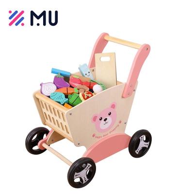 China Baby Toys Walkers Stroller Montessori Shopping Cart Educational Baby Stroller Early Learning Kid Wooden Toy Walker for sale