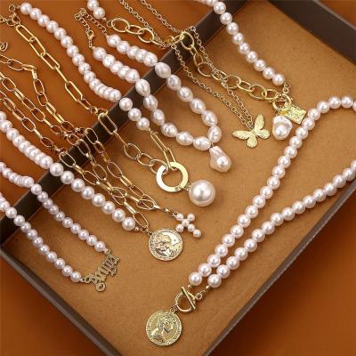 China OT Romantic Buckle Pearl Water Drop Natural Pearl Bracelet Necklace Imitation Pearl Necklace for sale