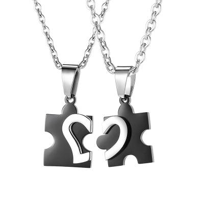 China Love Couples Puzzle Necklace Pure Stainless Chain Puzzle Necklace Couples Necklace Titanium Steel Pendant for sale