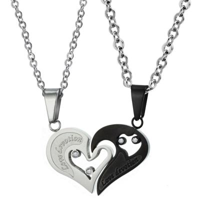 China Couples Necklace Romantic 304 Titanium Steel With Puzzle Black And White Love Couples Pendant Necklace for sale