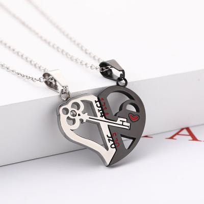 China Europe and America stainless steel love Valentine's Day gift key couple necklace couples necklace splicing heart for sale