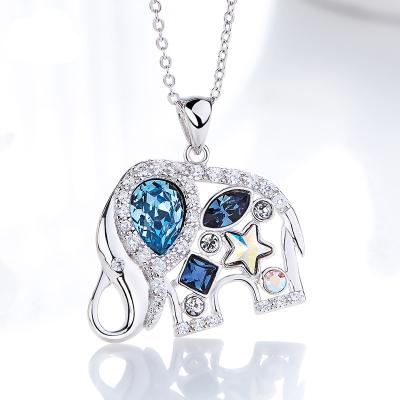 China Simple Cute Crystal Elephant Necklace 925 Sterling Silver Hollow Elephant Pendant Chain Necklace for sale