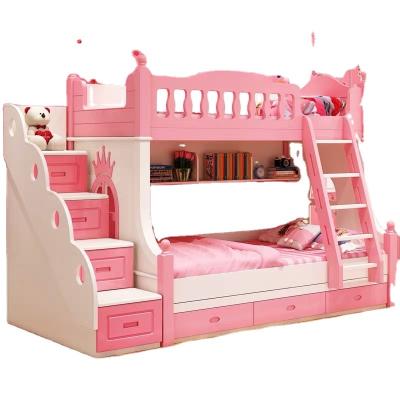 China Cheap Modern MDF Double Bed Kids Bedroom Furniture Pink A888 Modern Bunk Bed New Design New Design for sale