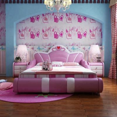 China Comfortable Leather Bed Children Furniture Kids Bedroom Pink Y02 for sale