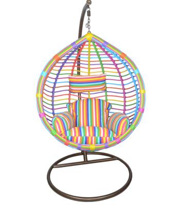 China Super Comfortable Colorful Handmade Swing Chair Wicker Rattan Hanging Egg Chair Leisure Furniture D017X for sale