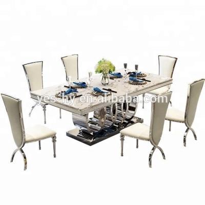 China Modern Furniture Stainless Steel Dining Table With 6 Chairs Set D1 for sale