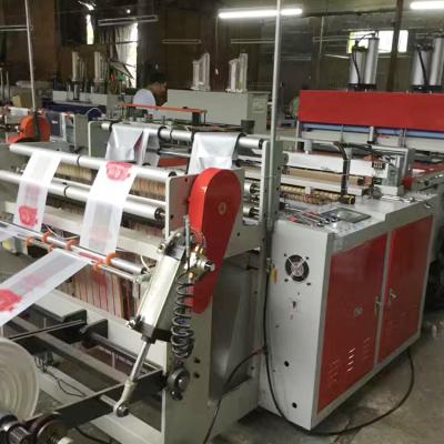 China Factory CE Automatic Hot Cut Two Line Plastic Bag Making Machine For T Shirt Bags for sale