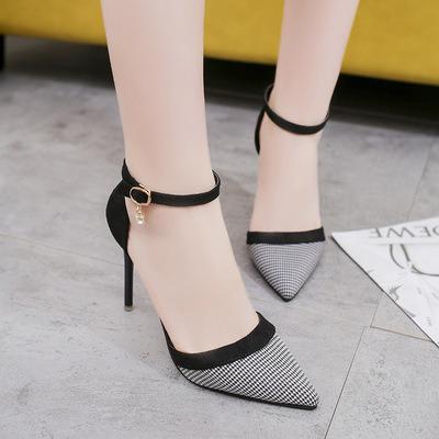 China HLS505 Lady Fashion Anti-slippery One-character Buckle With Pointed Toe Black Dress Women High Heel Stiletto Shoes for sale