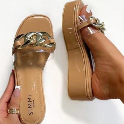 China BY111 fashion trend transparent slippers chain thick bottom shoes women 2021 high heels sandals for sale