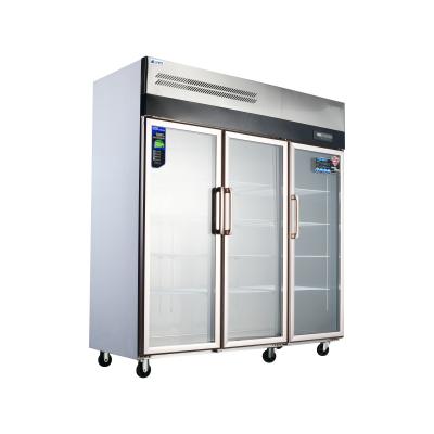 China Stainless Steel 304/201 Kitchen Upright Fridge with Commercial Glass Display Showcase for sale