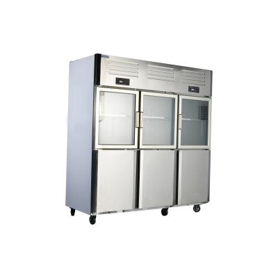 China Commercial Kitchen Six-Door Glass Cooler with Stainless Steel Refrigerator Solutions for sale