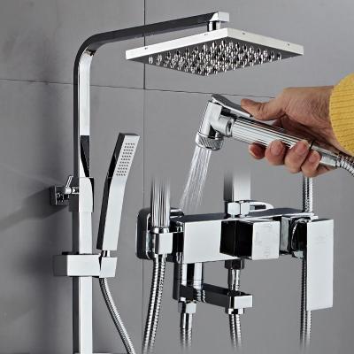 China With Slide Bar Modern Design High Quality Chrome Wall Mounted Rainfall Shower Mixer Faucet Exposed Set for sale