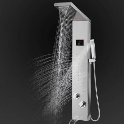 China Towerless Slide Bar Digital Display Shower Panel With Rainfall Shower Head With Multifunctional for sale