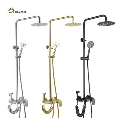 China With Slide Bar Bathrooms Shower Set Triple Function Gold Shower Set Gold Brass Body Bathroom Shower Set for sale