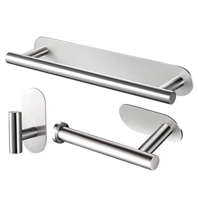 China Easy Set Kit Modern Brushed Nickel Assembly Bathroom Hardware Towel Rack Accessory Set Adhesive for sale