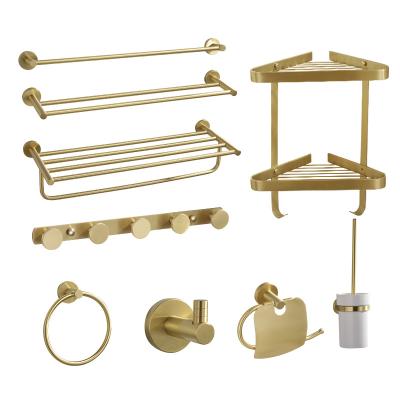 China Sustainable Hotel Premium Luxury Brushed Gold 9 Piece Full Set Bathroom Hardware Accessory Set Kit for sale