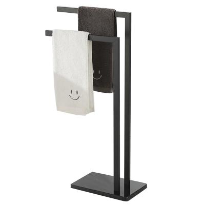 China Fashion Hotel Bathroom Accessories Black Stainless Steel Floor Standing Marble Bipolar Towel Rack for sale