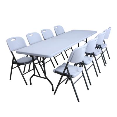 China Traditional 240cm Portable Rectangular HDPE Plastic Table With Foldable Legs for sale