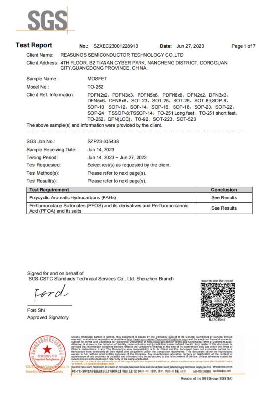 PAHs PFOS PFOA Testing of Package-1 - Reasunos Semiconductor Technology Co., Ltd.