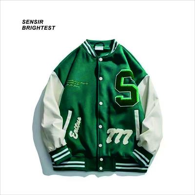 China Patchwork Student Pu American Baseball Uniform Men Spring And Autumn Stitched Color Embroidered Varsity Jacket for sale