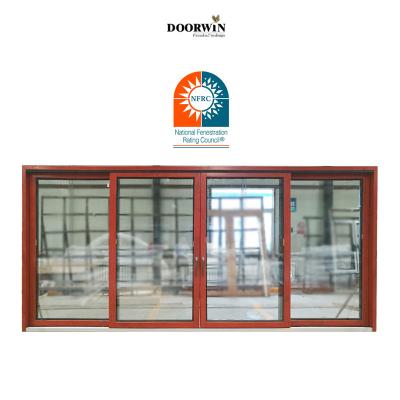 China Thermal Insulation Doorwin Japanese Triple Glass Florida Approved Hurricane Impact Glass Wood Patio Sliding Door for sale