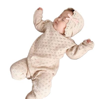 China Cozy Baby Clothes New Autumn Infants Knitted Rompers With Solid Color Hollow Out Baby Overalls Toddler Kids Newborn Clothes for sale