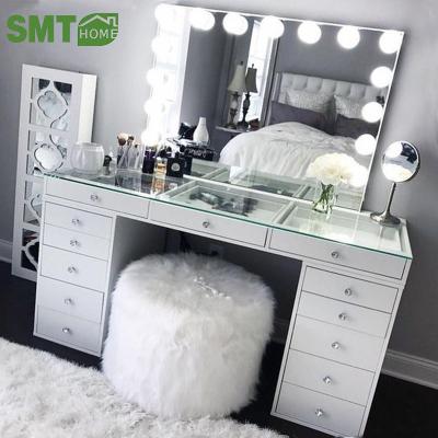 China Home Furniture Wooden Dressing Table Makeup Designs Mirror With Drawer Set Modern White for sale